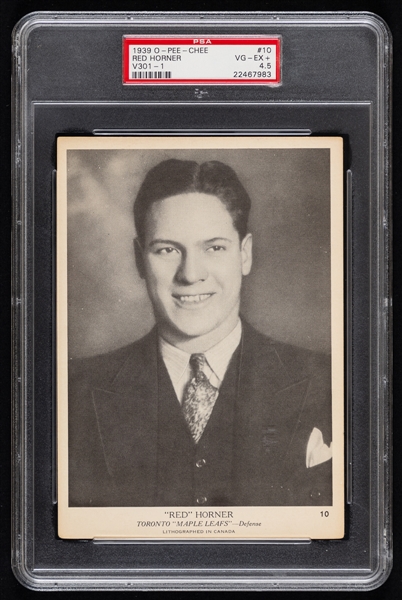 1939-40 O-Pee-Chee V301-1 Hockey Card #10 HOFer Red Horner - Graded PSA 4.5
