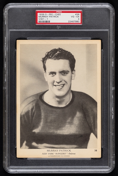 1939-40 O-Pee-Chee V301-1 Hockey Card #38 Murray Patrick Rookie - Graded PSA 4