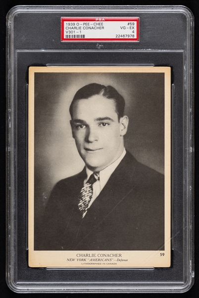 1939-40 O-Pee-Chee V301-1 Hockey Card #59 HOFer Charlie Conacher - Graded PSA 4
