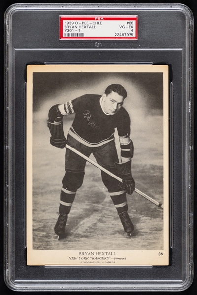 1939-40 O-Pee-Chee V301-1 Hockey Card #86 HOFer Bryan Hextall Rookie - Graded PSA 4