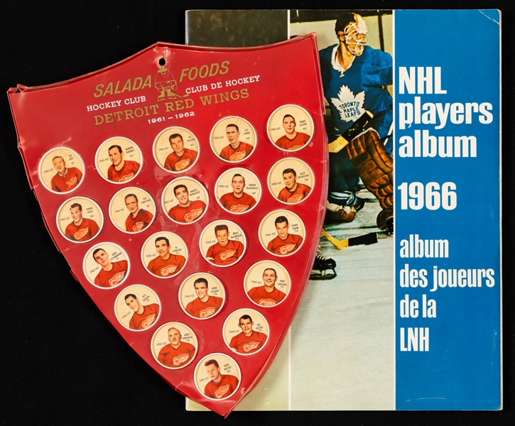 1965-66 Coca-Cola NHL Complete 108-Card Set in Album Plus 1961-62 Detroit Red Wings Shirriff Coins Team Set (20)