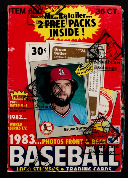 1983 Fleer Baseball Wax Box (38 Unopened Packs) - BBCE Certified - Tony Gwynn, Ryne Sandberg and Wade Boggs Rookie Card Year!