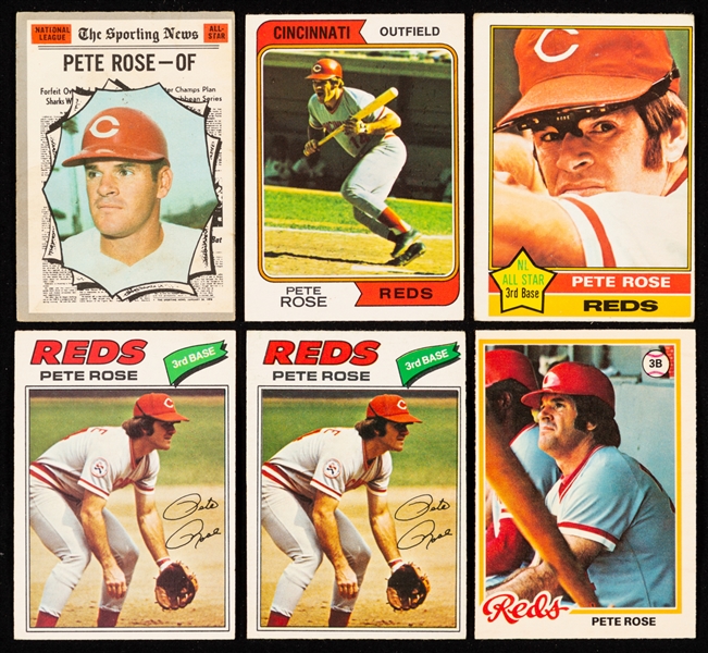 1970 to 1982 O-Pee-Chee Baseball Cards of Pete Rose (11) Plus 1980s Various Brands Pete Rose Cards (50+)