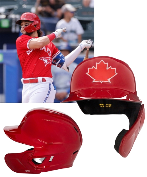 Bo Bichettes July 1st, 2021 Toronto Blue Jays Game-Used Canada Day Batting Helmet - MLB Authenticated! - Photo-Matched!