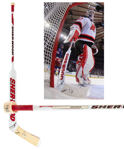 Martin Brodeurs 2011-12 New Jersey Devils Game-Used 2012 Stanley Cup Playoffs Sher-Wood MB30 Game-Used Stick - Photo-Matched to 2012 Eastern Conference Finals!
