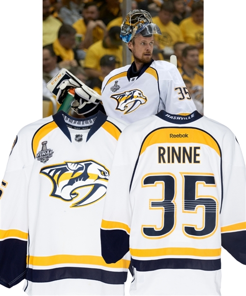 Pekka Rinnes 2016-17 Nashville Predators Stanley Cup Playoffs and Finals Jersey with Team LOA - 2017 Stanley Cup Finals Patch! - NHL Centennial Patch! - Photo-Matched!
