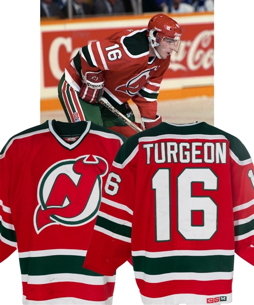 Sylvain Turgeons 1989-90 New Jersey Devils Game-Worn Jersey - Nice Game Wear! 
