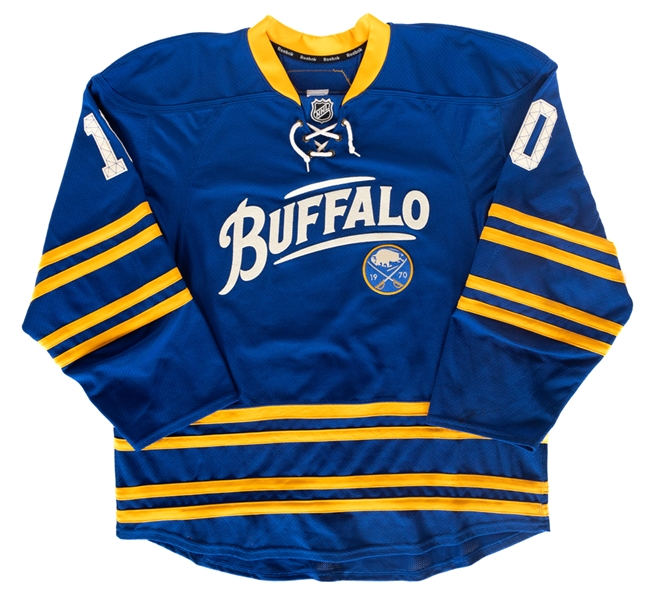 Christian Ehrhoffs 2011-12 Buffalo Sabres "40-year Anniversary" Game-Worn Third Jersey with COA - Photo-Matched!