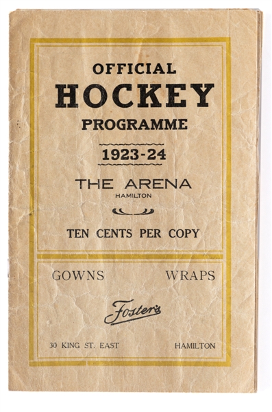 Scarce 1923-24 Hamilton Arena Program - Hamilton Tigers vs Montreal Canadiens