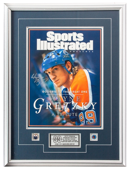 Wayne Gretzky Signed Edmonton Oilers Sports Illustrated "Goodbye to The Great One: A Tribute" Framed Cover Display with JSA Auction LOA (24 1/2" x 32 1/2")