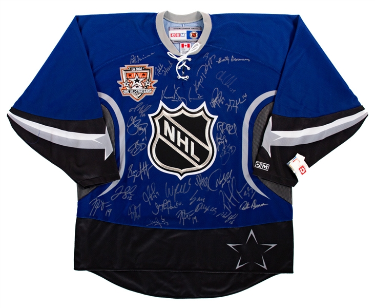 NHL All-Star Game 2002 Team World and Team North America Team-Signed Jersey by 29 Including Lemieux, Roy, Iginla, Leetch, Jagr, Chelios and Others