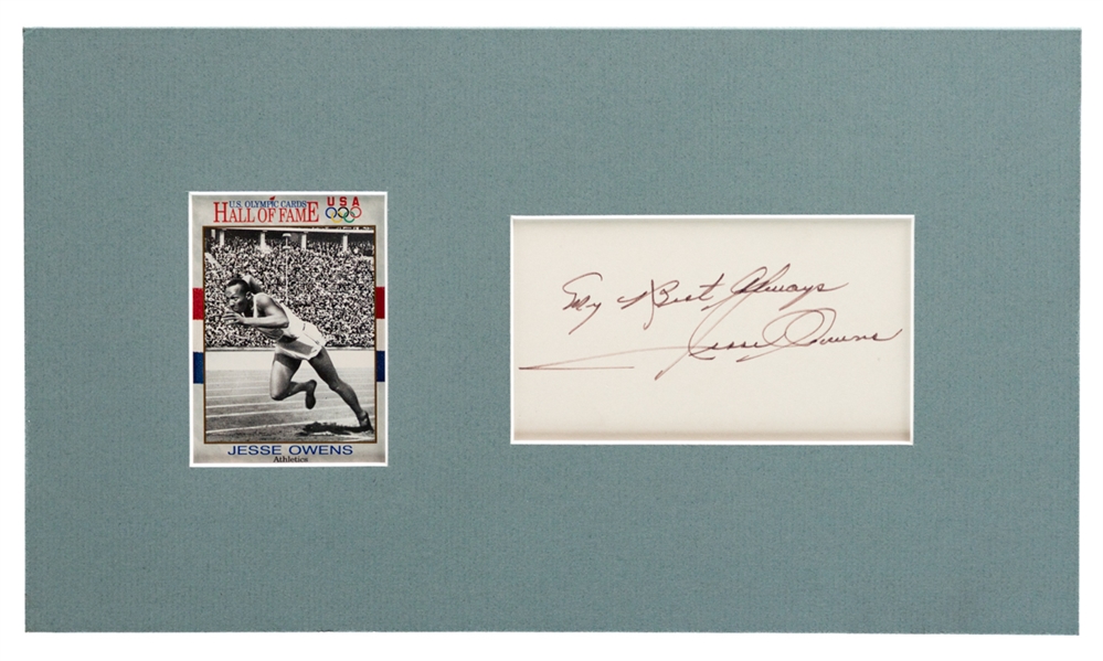 Jessie Owens Signed Index Card Matted Display with JSA Auction LOA (7 1/2" x 13")