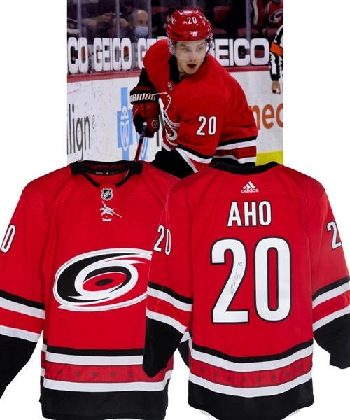 Sebastian Ahos 2020-21 Carolina Hurricanes Signed Game-Worn Jersey - Nice Game Wear! - Team-Repairs! - Photo-Matched!