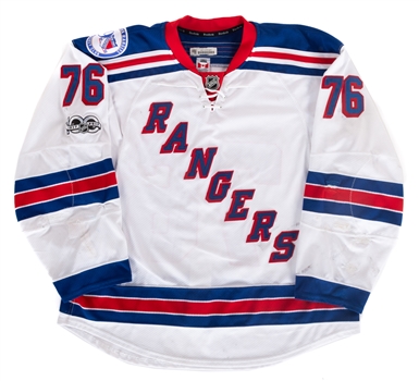 Brady Skjeis 2016-17 New York Rangers Game-Worn Rookie Season Jersey with LOA - NHL Centennial Patch! - 90th Anniversary Patch! - Numerous Team Repairs!