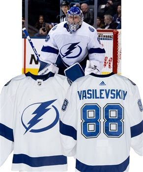 Andrei Vasilevskiys 2019-20 Tampa Bay Lightning Game-Worn Jersey with Team COA - Stanley Cup Championship Season! - Photo-Matched!