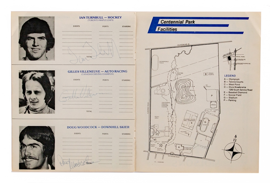 Canadian Superstars 1977 Multi-Signed Program w/ JSA Auction LOA - Includes Signatures of Gilles Villeneuve, Dave Cutler, Tony Gabriel, Marty Howe, Dionne, Leach, McDonald, Turnbull, Robinson & Others