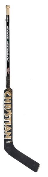 Ed Belfours Early-2000s Dallas Stars Signed Christian Game-Used Stick from His Personal Collection with His Signed LOA