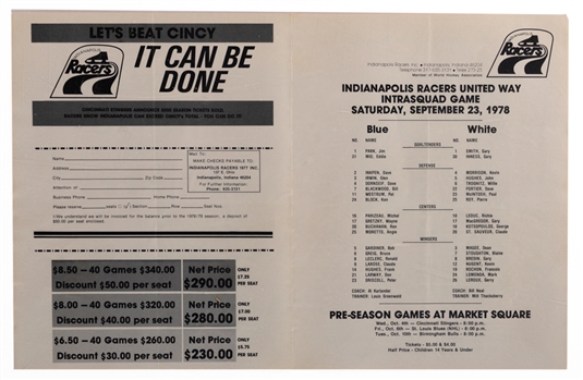 September 23rd 1978 WHA Indianapolis Racers Intersquad Game Program with Wayne Gretzky in Lineup Wearing #17 - First Pro Program!