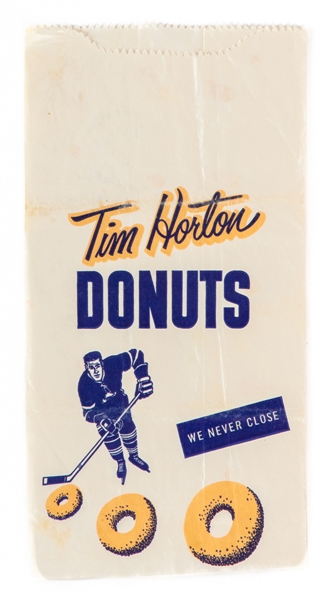 Toronto Maple Leafs Multi-Signed Late-1960s "Tim Horton Donuts" Bag Including Deceased HOFer Tim Horton with LOA