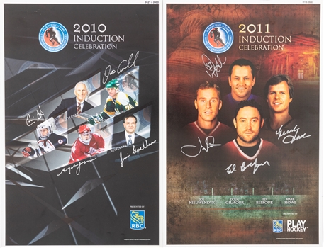 HHOF 2003 to 2011 Complete Run of Multi-Signed Induction Posters (9) with Bourque, Coffey, Roy, Belfour and Yzerman Plus Multi-Signed 1995 and 1997 NHL Awards Programs with Lemieux