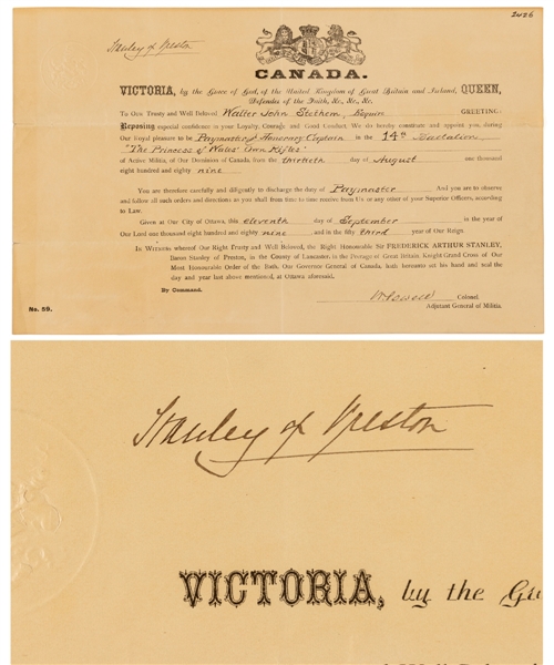 Lord Stanley Signed 1889 Military Commission Document with JSA LOA - Stanley of Preston Signature!