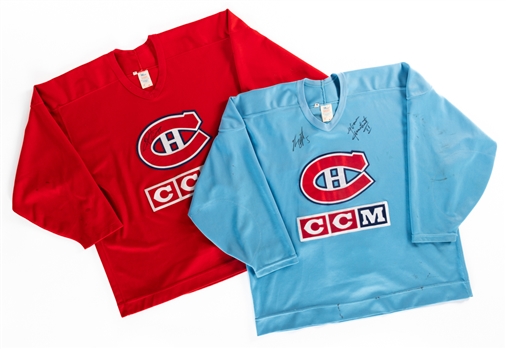 Mid-1990s Montreal Canadiens Practice-Worn Jersey Collection of 2 Signed by Koivu, Lapointe and Lambert