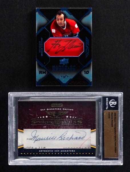 2008-09 Upper Deck Black Marks of Obsidian Hockey Card #MO-GL HOFer Guy Lafleur (1/1) and 2009 Razor Cut Signature Sports Icons Edition HOFer Maurice Richard (9/49)   