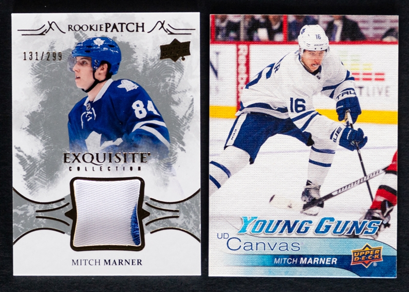 Mitch Marner 2016-17 Hockey Cards (3) Inc. 2016-17 Upper Deck Young Guns Canvas #C91 and 2016-17 UD Exquisite Collection Rookie Patch #RP-MM (131/299)