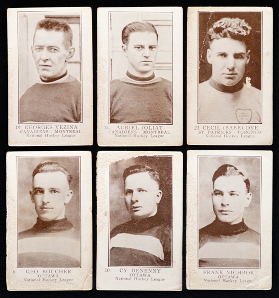 1923-24 William Paterson V145-1 Hockey Cards (16) Including HOFers #19 Georges Vezina, #14 Aurele Joliat Rookie, #23 Babe Dye Rookie, #10 Cy Denneny Rookie, #2 Frank Nighbor Rookie and Others
