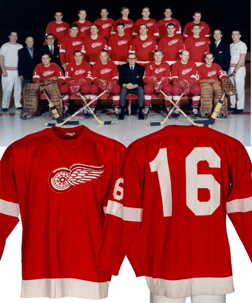 Ted Hampsons / Garry Ungers 1967-68 Detroit Red Wings Game-Worn Jersey with LOA - Team Repairs! - Photo-Matched to Ted Hampson!