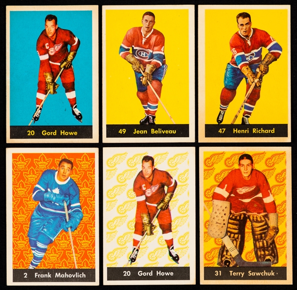 1960-61 Parkhurst Hockey Cards (23 - Inc. Howe, Beliveau & H. Richard), 1961-62 Parkhurst Hockey Cards (14 - Inc. Howe & Sawchuk) and 1960-61 and 1963-64 Topps Hockey Cards (32)