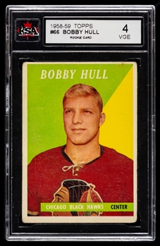 1958-59 Topps Hockey Card #66 HOFer Bobby Hull Rookie - Graded KSA 4