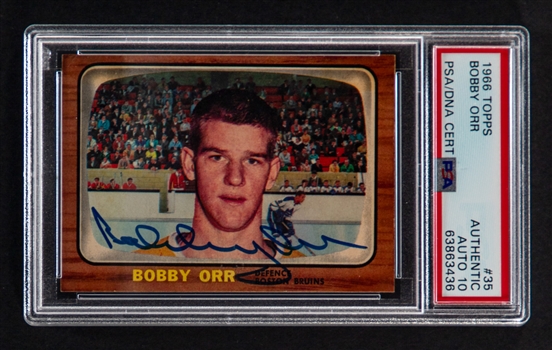 1966-67 Topps Hockey #35 HOFer Bobby Orr Signed Rookie Card (Card Graded PSA Authentic Altered - PSA/DNA Certified Auto Graded 10)
