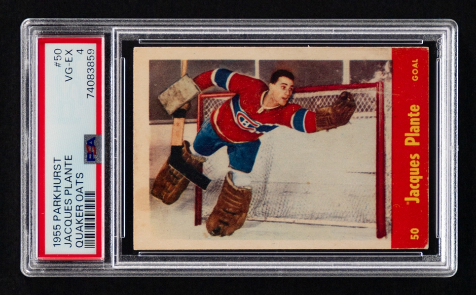 1955-56 Parkhurst Quaker Oats Hockey Card #50 HOFer Jacques Plante Rookie - Graded PSA 4