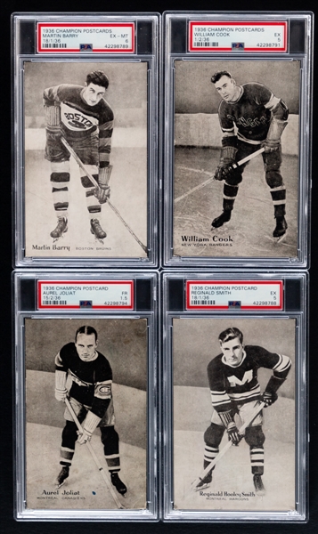 1936 Triumph Hockey Postcard PSA/SGC-Graded Complete Set of 10 + 4 Extras - Includes Lionel Conacher (PSA 7), Busher Jackson (PSA 5), Ching Johnson (PSA 5.5), Eddie Shore (PSA 4) & Roy Worters (PSA 5)