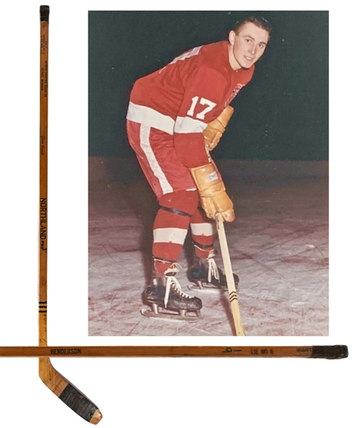 Paul Hendersons 1965-66 Detroit Red Wings Team-Signed Northland Game-Used Stick Including Howe, Delvecchio, Ullman and Henderson