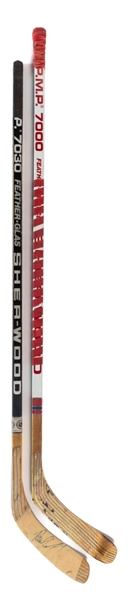 Paul Coffeys (Early-to-Mid-1990s) and Borje Salmings (1989-90) Detroit Red Wings Game-Used Sticks 