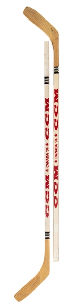 Gordie Howe and Brad Selwood 1974 WHA Canada-Russia Series CCM Game-Issued Stick Collection of 2