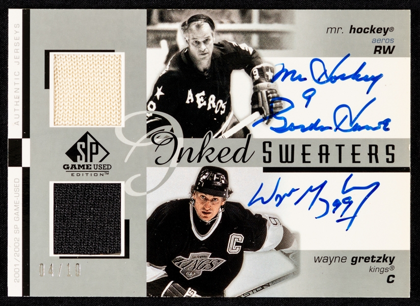 2001-02 SP Game Used Inked Sweaters Dual-Signed Hockey Card #DS-HG Wayne Gretzky / Gordie Howe (04/10)