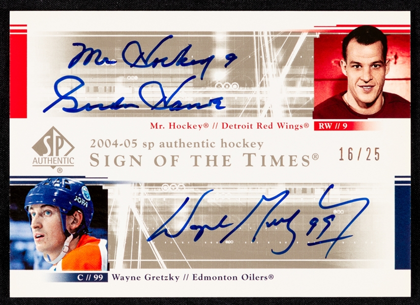2004-05 SP Authentic Sign of the Times Dual-Signed Hockey Card #DS-HG Wayne Gretzky / Gordie Howe (16/25)