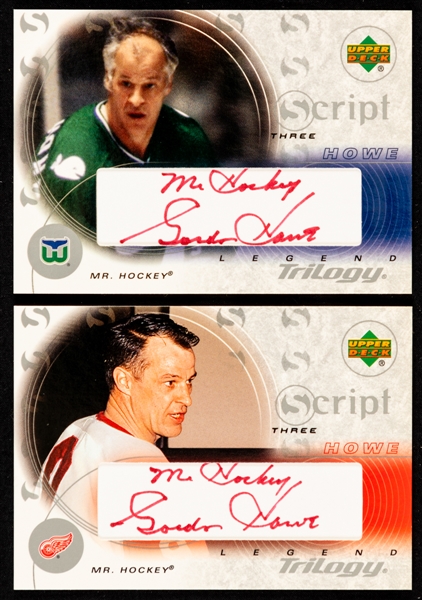 2003-04 UD Trilogy Script Three Signed Hockey Card #S3-MH Gordie Howe and #S3-GH Gordie Howe - Both Signed Mr. Hockey Gordie Howe