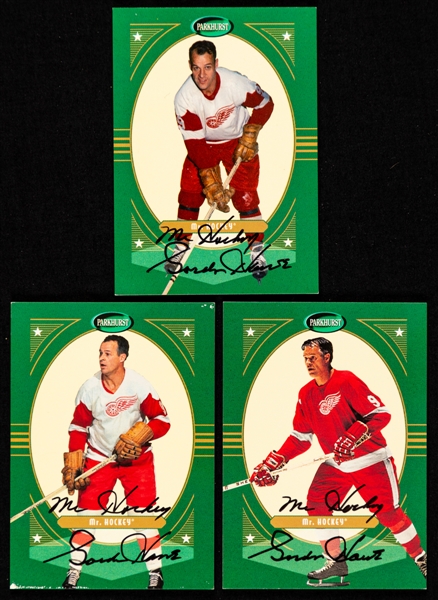 2001-02 In The Game Parkhurst Signed Hockey Cards of Gordie Howe (3) #PA-12, #PA-26 and #PA-36 - Each Signed Mr. Hockey Gordie Howe