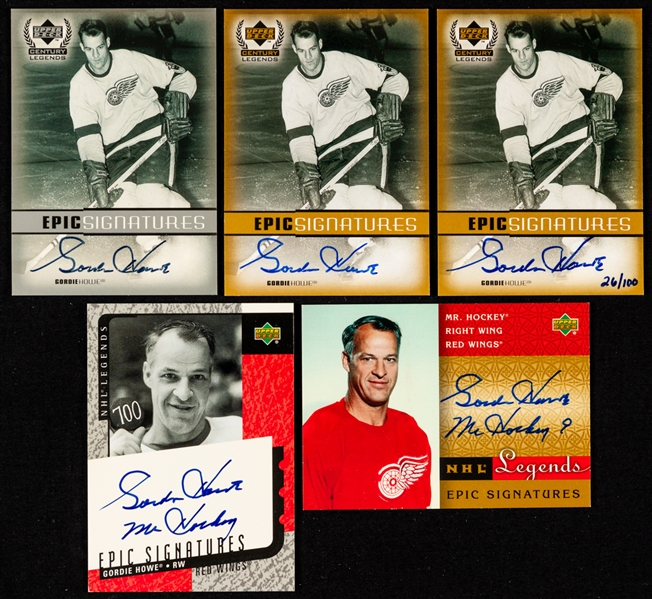 1999-2000 UD Century Legends Epic Signatures Hockey Cards #GH Gordie Howe (3 Inc. Gold 26/100) Plus 2000-01 and 2001-02 NHL Legends Epic Signatures Hockey Cards #GH Gordie Howe (2)
