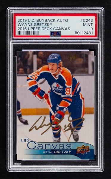 2019-20 Upper Deck Buyback Auto (2016-17 UD Canvas) Hockey Card #C242 HOFer Wayne Gretzky (1/10) - Graded PSA 9