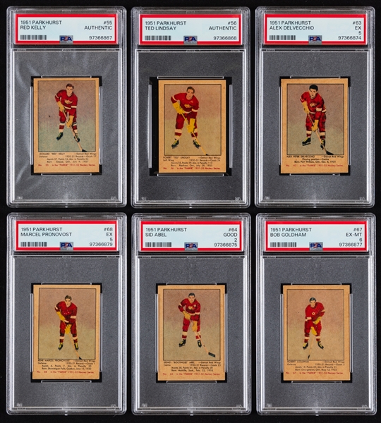 1951-52 Parkhurst Detroit Red Wings PSA-Graded Hockey Cards (15) Including Rookie Cards of HOFers Kelly, Lindsay, Delvecchio and Pronovost