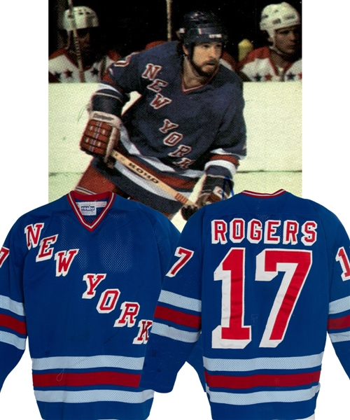 Mike Rodgers 1983-84 New York Rangers Game-Worn Jersey - Nice Game Wear! - Numerous Team Repairs! 