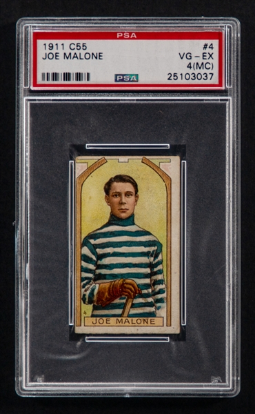 1911-12 Imperial Tobacco C55 Hockey Card #4 HOFer Joe Malone Rookie - Graded PSA 4 (MC) 