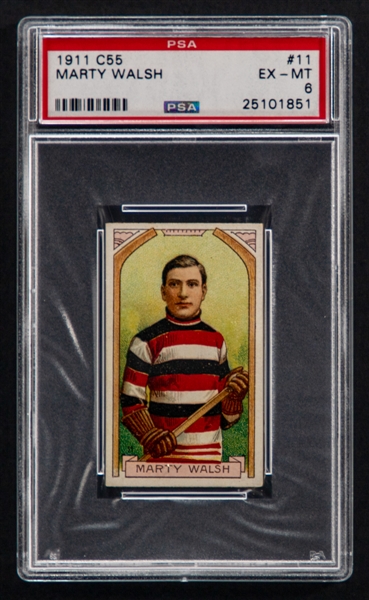 1911-12 Imperial Tobacco C55 Hockey Card #11 HOFer Martin "Marty" Walsh - Graded PSA 6