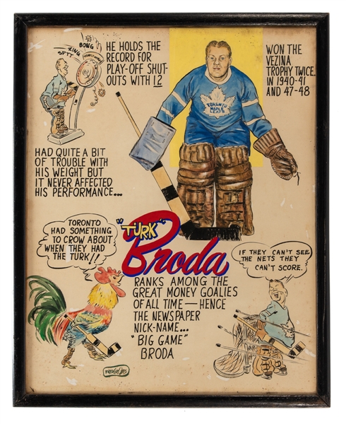 Circa-1940s/50s Turk Broda, Lester Patrick, Red Dutton and Dit Clapper Original Framed Artwork by Lou Skuce and Fred Groves (4)