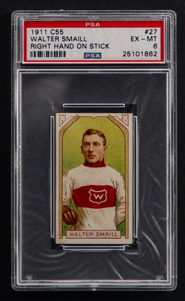 1911-12 Imperial Tobacco C55 Hockey Card #27 Walter Smaill Rookie (Hand on Stick) - Graded PSA 6